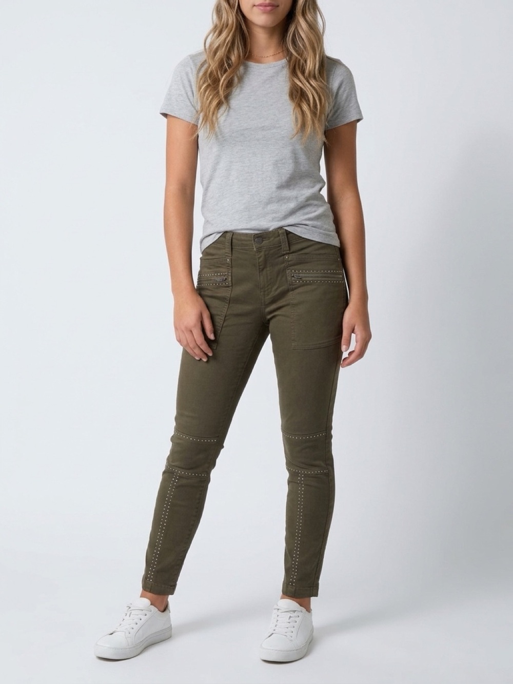 JOIE Olive Studded Skinny Moto Jeans